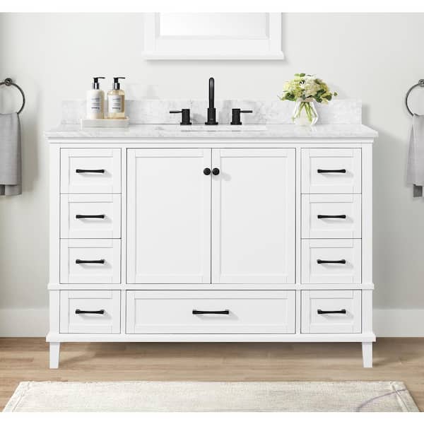 Home Decorators Collection Merryfield 49 in. Single Sink Freestanding White Bath Vanity with White Carrara Marble Top (Assembled)