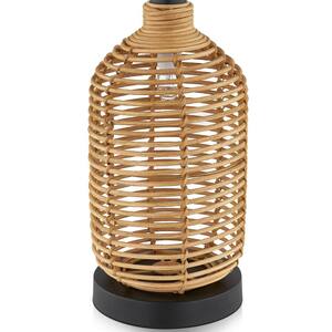 Torpoint 24 in. Rattan Table Lamp Set with Nightlight and Linen Shape (Set of 2)