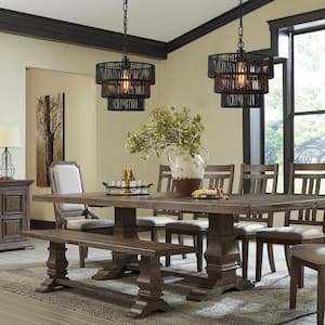 Boho 1-Light Hand-Woven Rattan Round Pendant Black Chandelier for Kitchen Island, Living Room, with No Bulbs Included