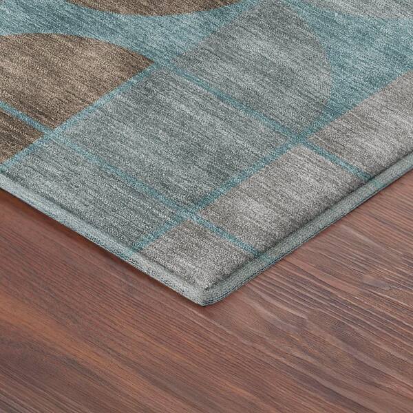 Mayfield Premium Machine Washable Abstract AMF2418 Teal 8 ft. x 8 ft. Round Rug