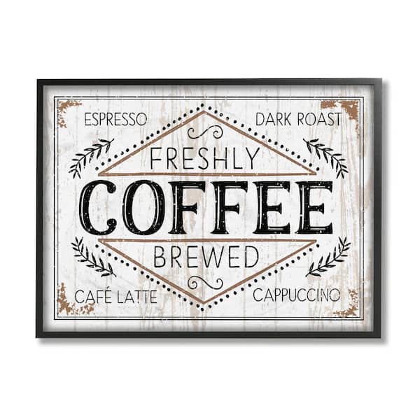 Stupell Industries "Rustic Fresh Brew Coffee Sign Autumn Charm" by Jennifer Pugh Framed Food Texturized Art Print 11 in. x 14 in.