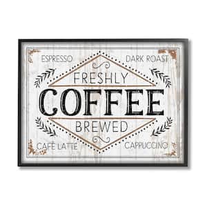 "Rustic Fresh Brew Coffee Sign Autumn Charm" by Jennifer Pugh Framed Food Texturized Art Print 16 in. x 20 in.