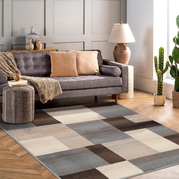 Clifton Light Blue 8 ft. x 8 ft. Geometric Tile Polypropylene Area Rug