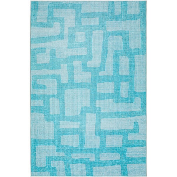 Yuma Blue 3 ft. x 5 ft. Geometric Indoor/Outdoor Washable Area Rug