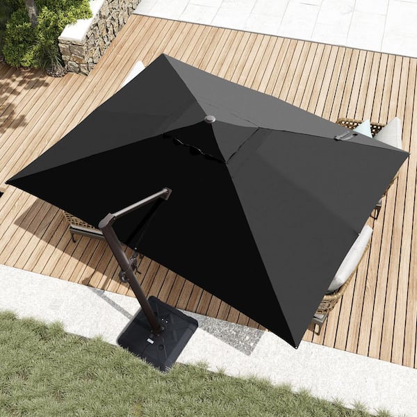 Pellebant Heavy-Duty 12.5 ft. x 10 ft. Aluminum Outdoor Offset Cantilever Tilt 360° Swivel Patio Umbrella in Black with Base
