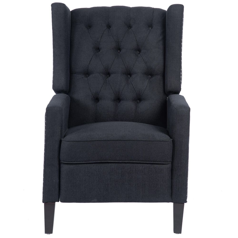 Modern Black Fabric Nailhead Trim Wide Manual Wing Chair Recliner