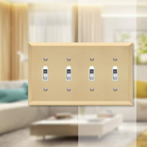 Metallic 4 Gang Toggle Steel Wall Plate - Satin Brass