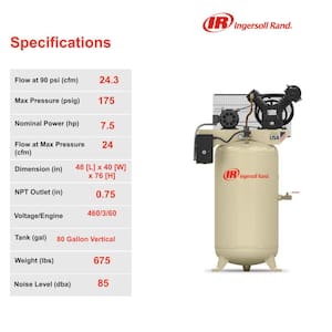 Type 30 Reciprocating 80 Gal. 7.5 HP Electric 460-Volt 3 Phase Air Compressor