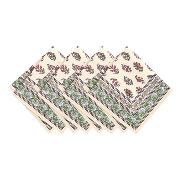 Threadmade Home Nomad Harvest Block Print Napkins, Set of 4, Multicolor - 17"W x 17"L
