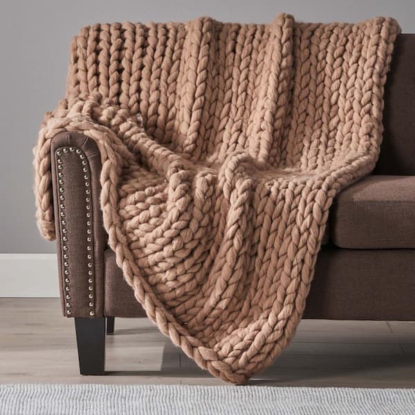 Unbranded Coffee Lightweight Soft Fabric Throw Blanket Crochet Blanket 50 in. x 60 in.