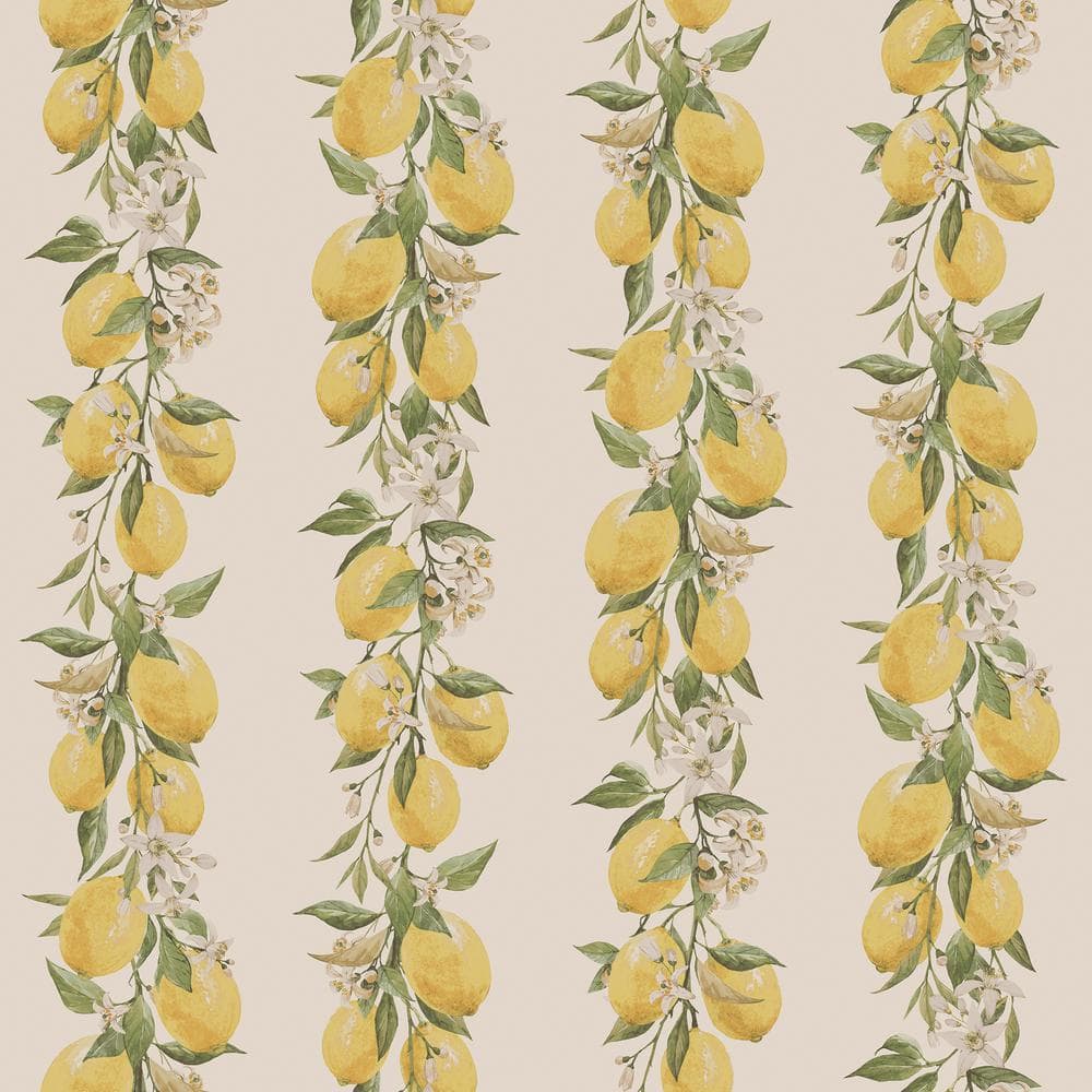 Lemon Stripe Beige/Yellow/Green Matte Finish Vinyl on Non-Woven Non-Pasted 