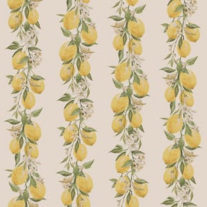 Lemon Stripe Beige/Yellow/Green Matte Finish Vinyl on Non-Woven Non-Pasted Wallpaper Roll