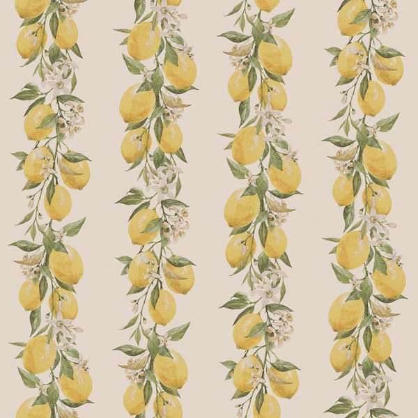 Unbranded Lemon Stripe Beige/Yellow/Green Matte Finish Vinyl on Non-Woven Non-Pasted Wallpaper Roll