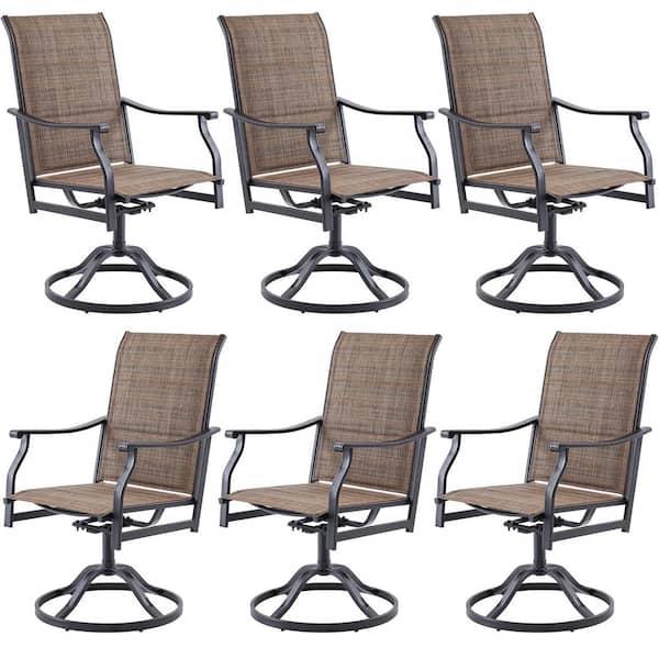 Swivel Outdoor Patio Dining Chairs Set of 6, Textilene Padded 360° Swivel All Weather Outdoor Dining Chairs Brown