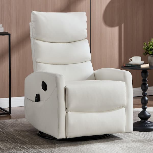 White 360° Swivel Manual Faux Leather Recliner Rocker Chair with Massage and Heat