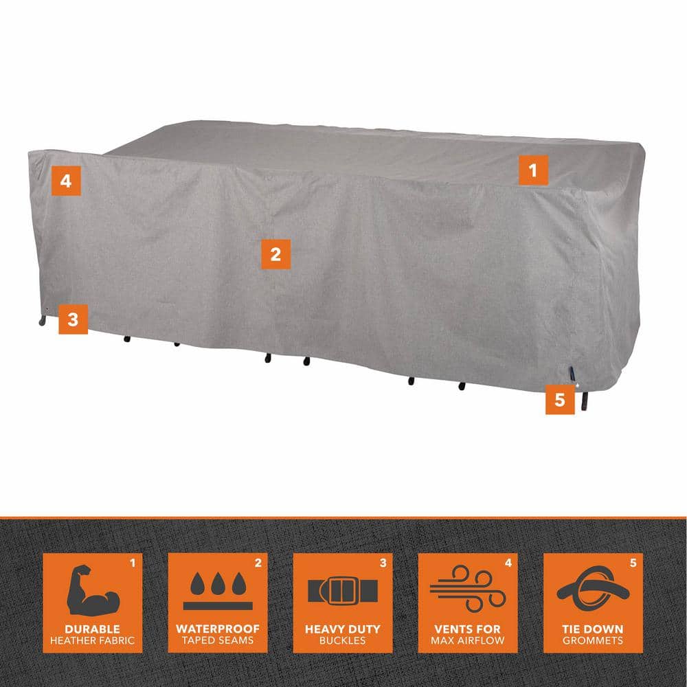 Heather Gray Waterproof Rectangular Patio Dining Set Cover