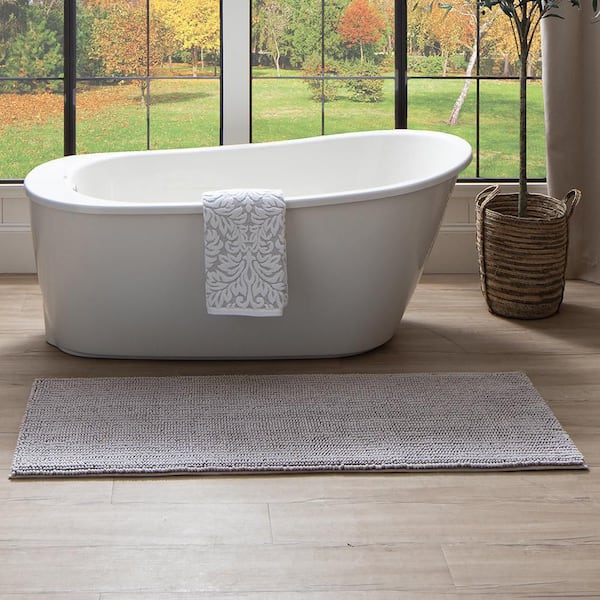 Homespun Noodle 24 in. x 60 in. Silver Gray Polyester Machine Washable Bath Mat