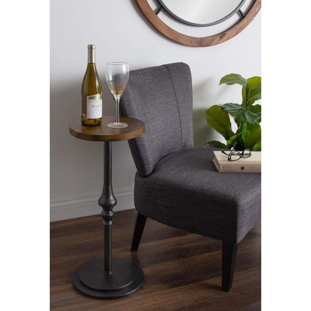 Rustic Caramel Black Round Wood and Metal Pedestal Table
