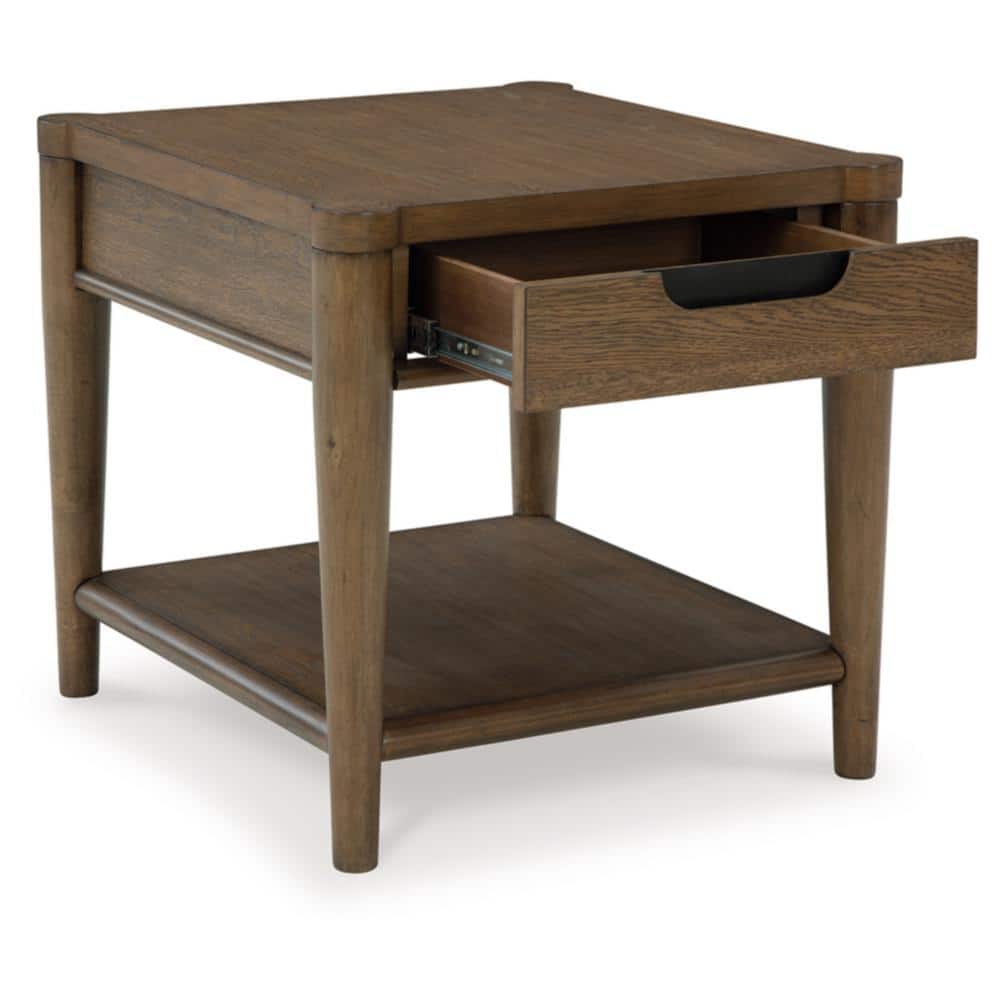 Brown Wood Rectangular End Table with Storage Drawer