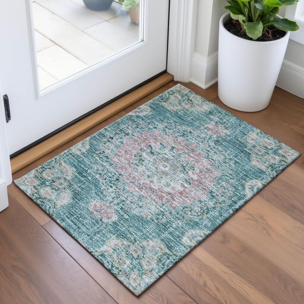 Mayfield Premium Machine Washable Abstract AMF1236 Teal 2 ft. x 3 ft. Area Rug price history on PriceWatchPro