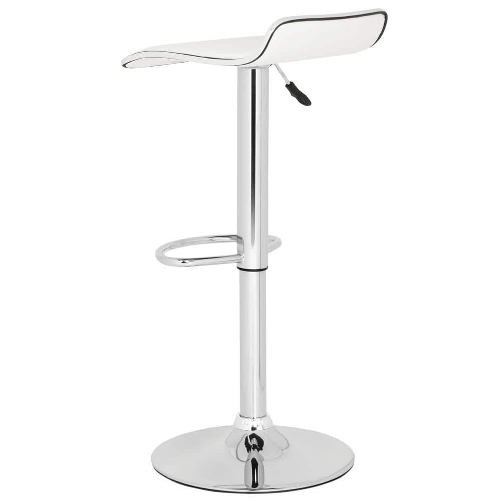 White Faux Leather Adjustable Swivel Bar Stool with Chrome Base