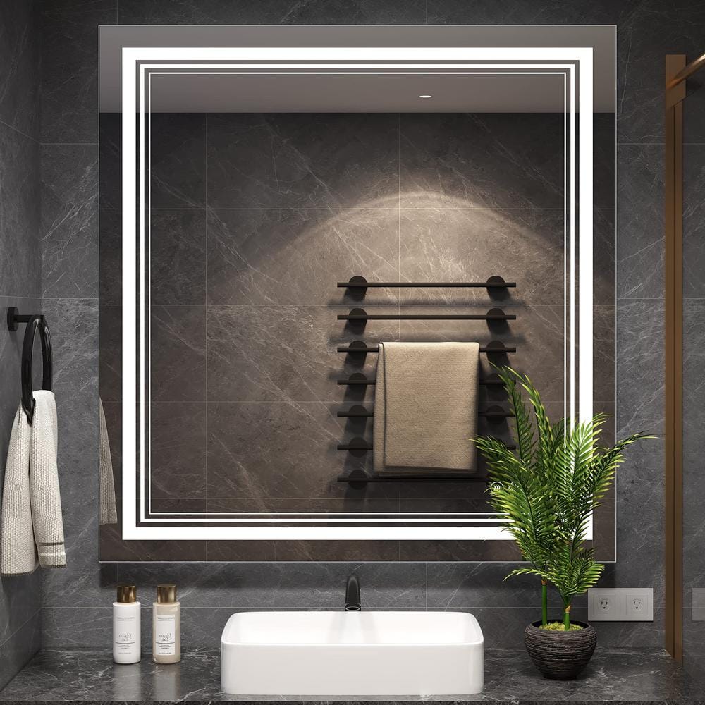 36 in. W x 36 in. H Square LED Front Light Frameless Anti-Fog Wall Bathroom