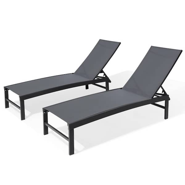 Metal Outdoor Patio Adjustable Chaise Lounge Chairs in Dark Gray (Set of 2)