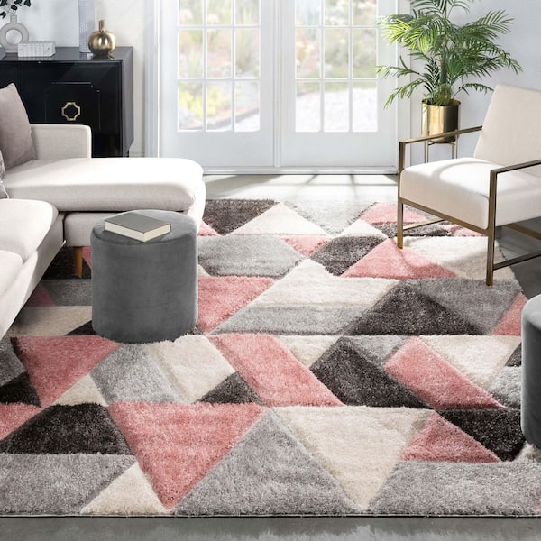 San Francisco Holland Modern Geometric Shag Hand-Carved, Blush 5 ft. 3 in. x 7 ft. 3 in., Area Rug