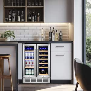 24 in. DualZone 22-WineBottles and 96Cans Beverage and WineCooler Fridge with Adjustable FeetFrostless in StainlessSteel