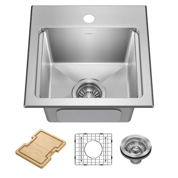 Fairlane 15 in. Drop in or Top Mount Workstation Single Bowl 18-Gauge Stainless Steel Bar Kitchen Sink with Accessories