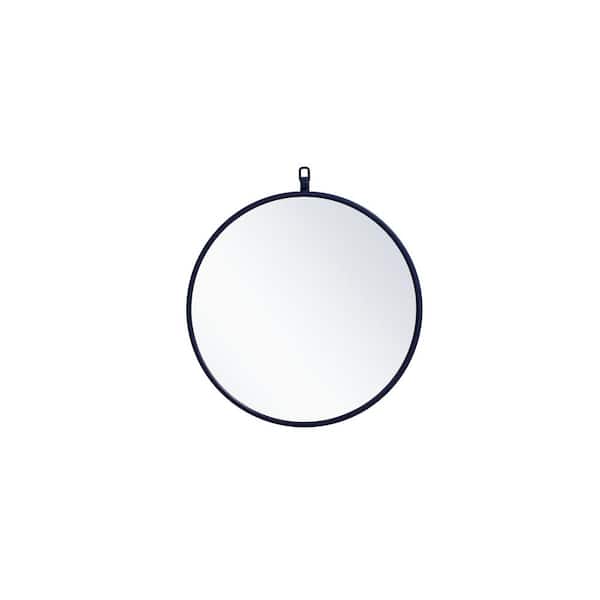 Unbranded Timeless Home 18 in. W x 18 in. H x Midcentury Modern Metal Framed Round Blue Mirror