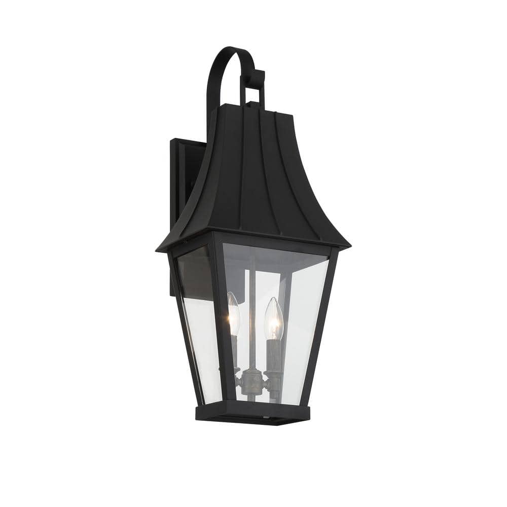 Chateau Grande Black and Gold 2-Light Outdoor Wall Sconce with Glass Shade
