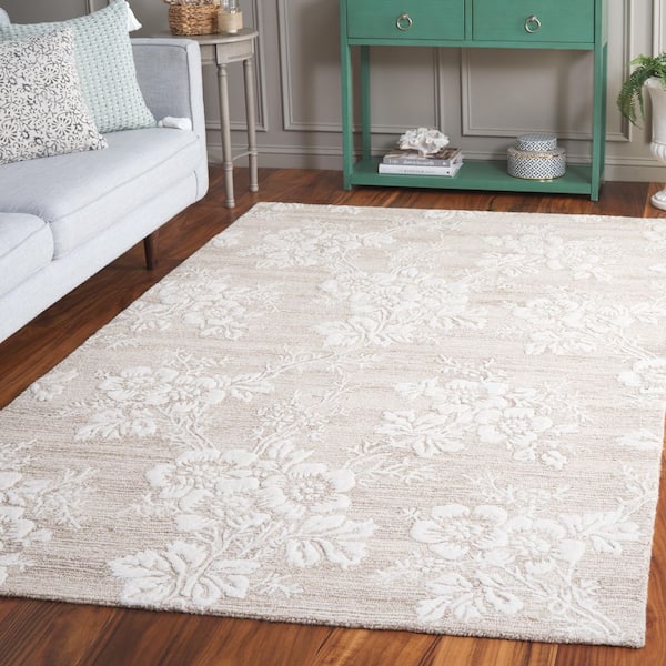 Glamour 4 ft. x 6 ft. Beige/Ivory Solid Floral Area Rug
