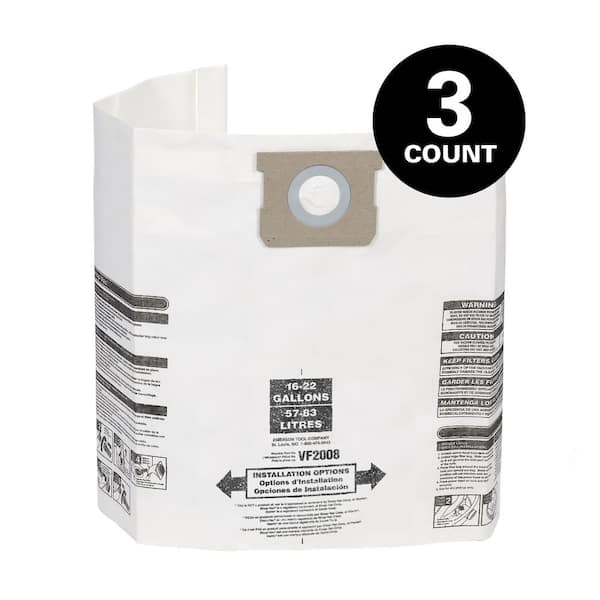 General Debris VF2008 Wet Dry Vac Dry Pick-up Only Dust Collection Bags for 15-22 Gal. Shop-Vac Brand Shop Vacuums (3pk)