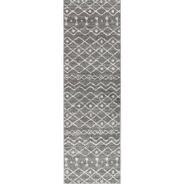 Aksil Moroccan Beni Souk Gray/Cream 2 ft. x 8 ft. Runner Rug