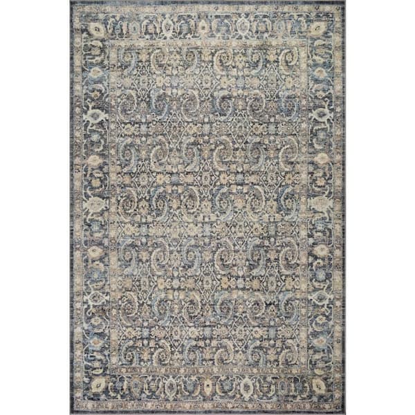 5 ft. x 8 ft. Blue Calvaya Traditional Bordered Washable Indoor Area Rug