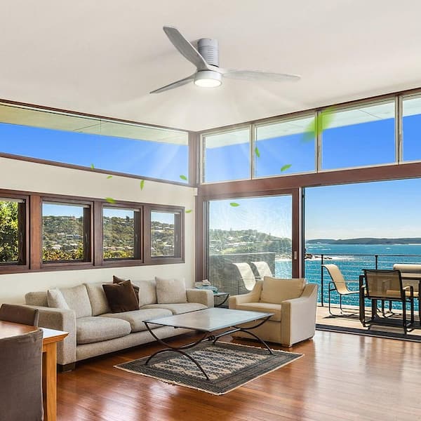 52 in. Smart Indoor Silver Low Profile Modern Ceiling Fan with Dimmable LED Light and Remote Included