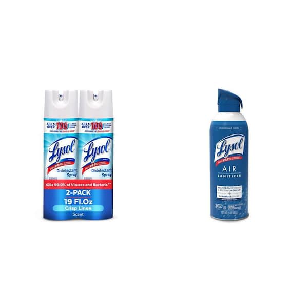 Disinfectant Spray Crisp Linen 19oz (2-Count) and Air Sanitizer Spray White Linen 10 Fl. oz Combo