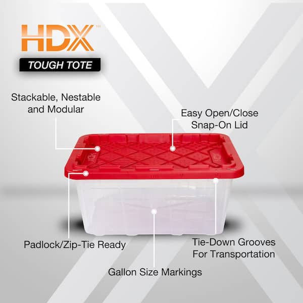 17 Gal. Tough Storage Tote in Clear with Red Lid