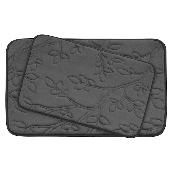 BounceComfort Spring Leaves 17 in. x 24 in./ 20 in. x 30 in. 2-Piece Memory Foam Bath Mat Set in Dark Gray