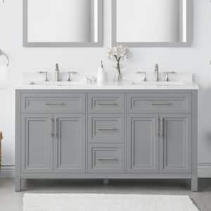 Mayfield 60 in. W x 22 in. D x 34 in. H Double Sink Bath Vanity in American Gray with White Engineered Stone Top