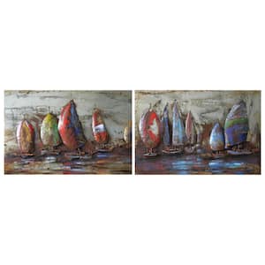 "The Regatta" Mixed Media Iron Hand Painted Dimensional Wall Art (Set of 2)