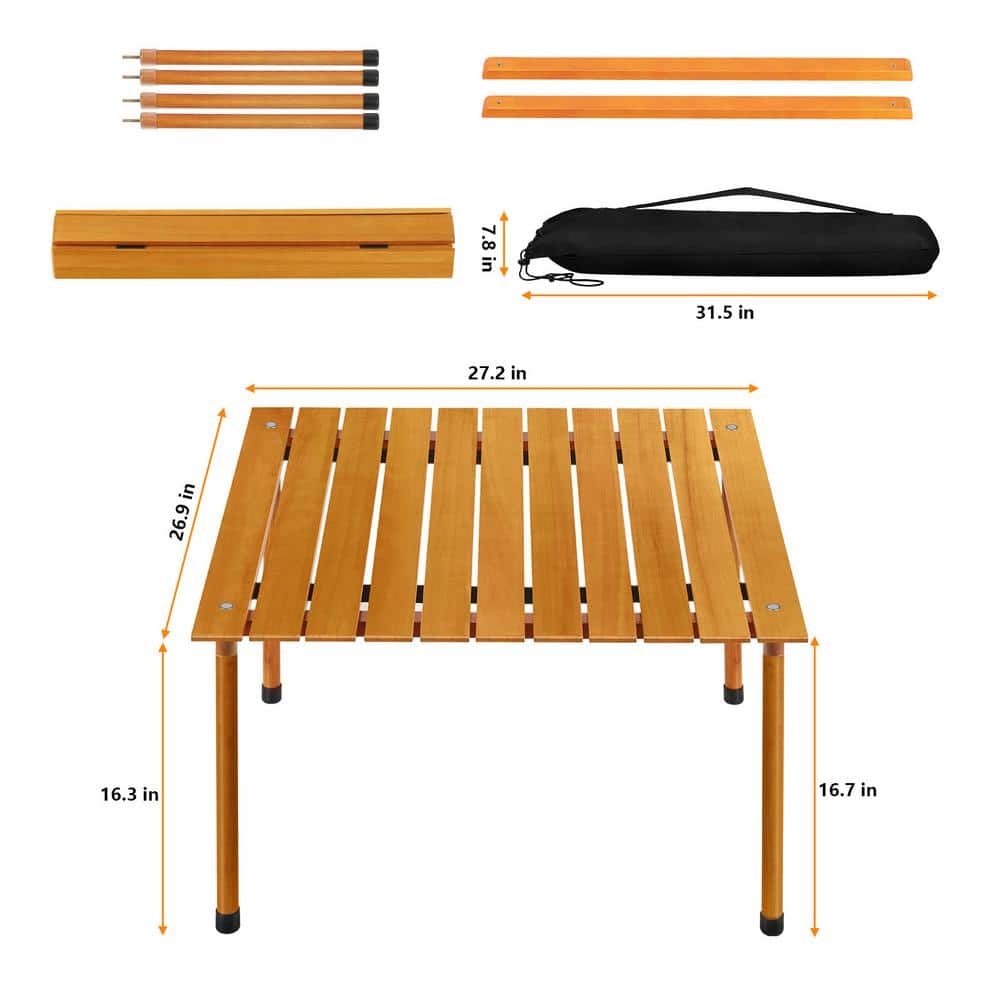 Oumilen Camping Table Natural Wood Fold Up Lightweight Roll Up Table with Carry Bag HD-588-WELA