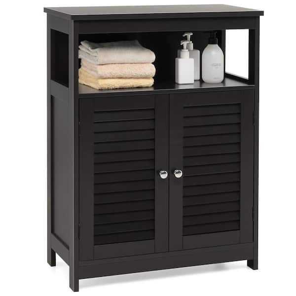 24 in. W x 12 in. D x 32 in. H Black Freestanding Bathroom Linen Cabinet with Double Shutter Door