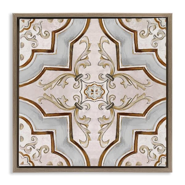 Stupell Industries Classic Symmetrical Tile by Eli Jones Brown Floater Frame Abstract Graphic Art Print 18 in. x 18 in.