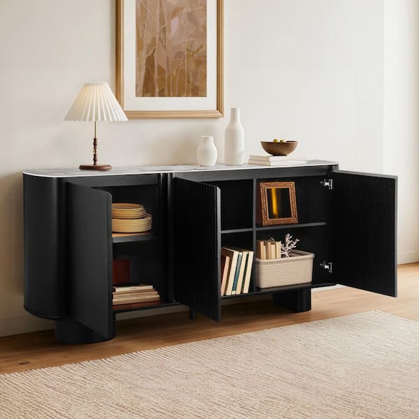 Spruce & Spring Hazel Black Wood Buffet Modern Matte Sideboard