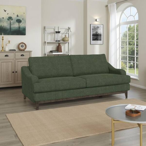 Benjara Alfi 41 in. Straight Arm Polyester Rectangle Sofa in Olive Green and Brown