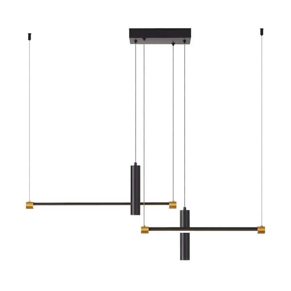PUDO 36.22 in. 4-Light Black Dimmable Linear Integrated LED Island Pendant Light with Adjustable Wire