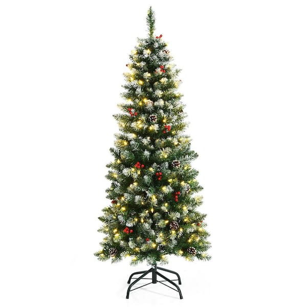 WELLFOR Remote Control Tree 5-ft Pre-lit Flocked Artificial