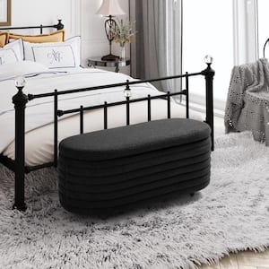 Bayville 42 in. Wide Oval Sherpa Upholstered Entryway Flip Top Storage Bedroom Accent Bench in Black